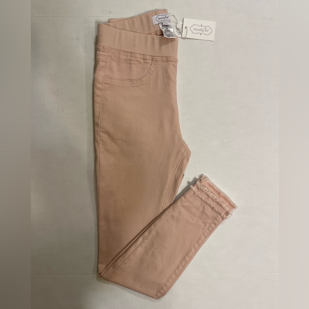 Boho blush light pink jeans leggings double fringe hem cotton blend Size XS NWT